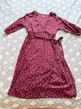 Sonoma Plum Floral Maternity Wrap Dress with Pink Blossoms Size L
